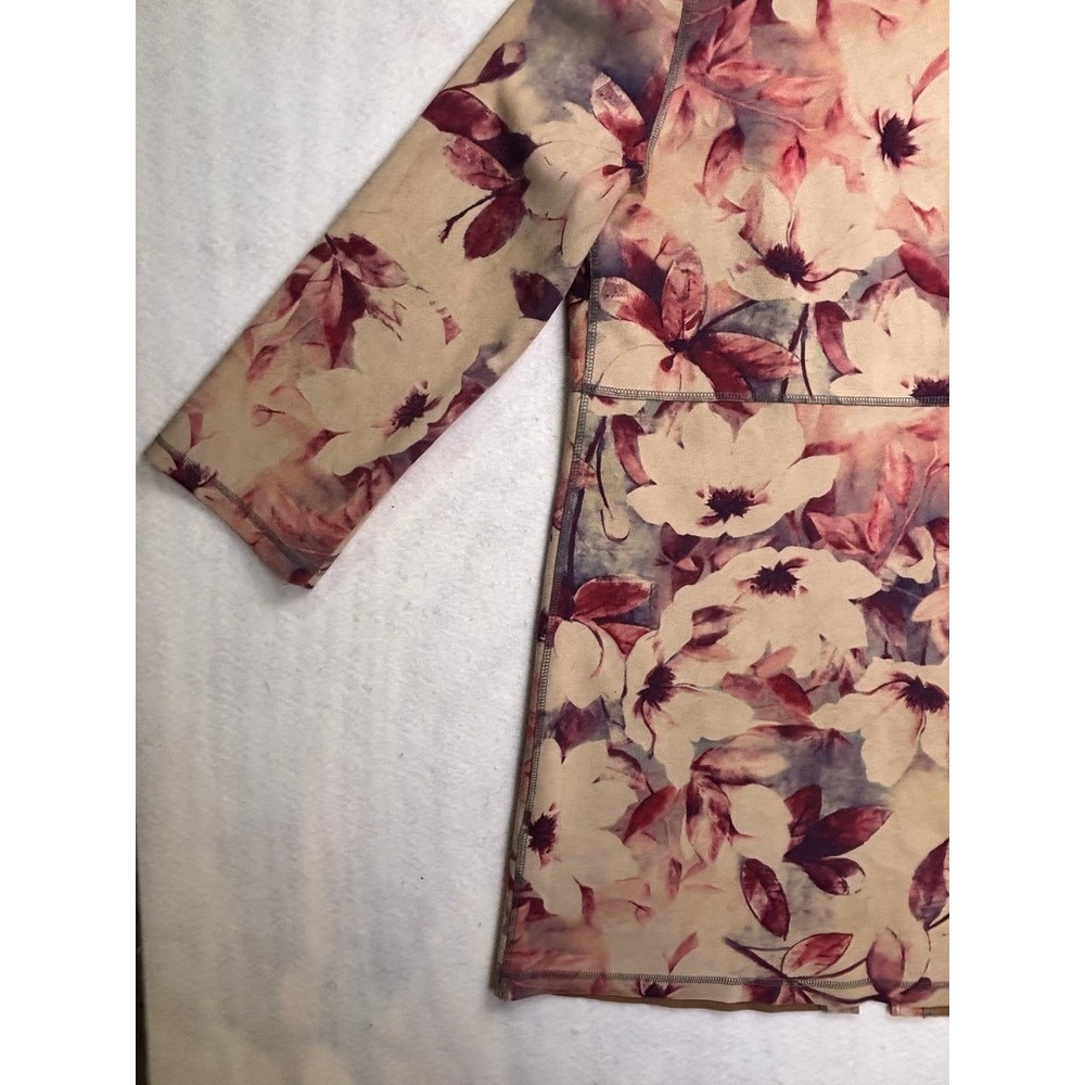 Solitaire Womens Floral Faux Suede Open Front Duster Cardigan Tan Mauve Medium‎ - Picture 12 of 13